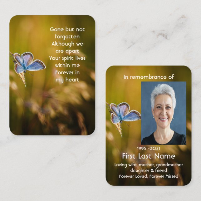 Memorial Photo Prayer Butterfly Garden Nature Business Card (Front/Back)
