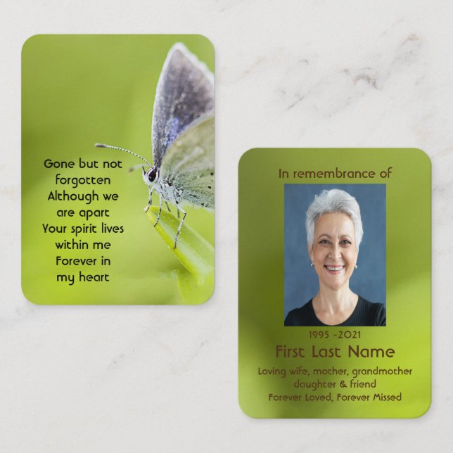 Memorial Photo Prayer Butterfly Garden Nature  Business Card (Front/Back)