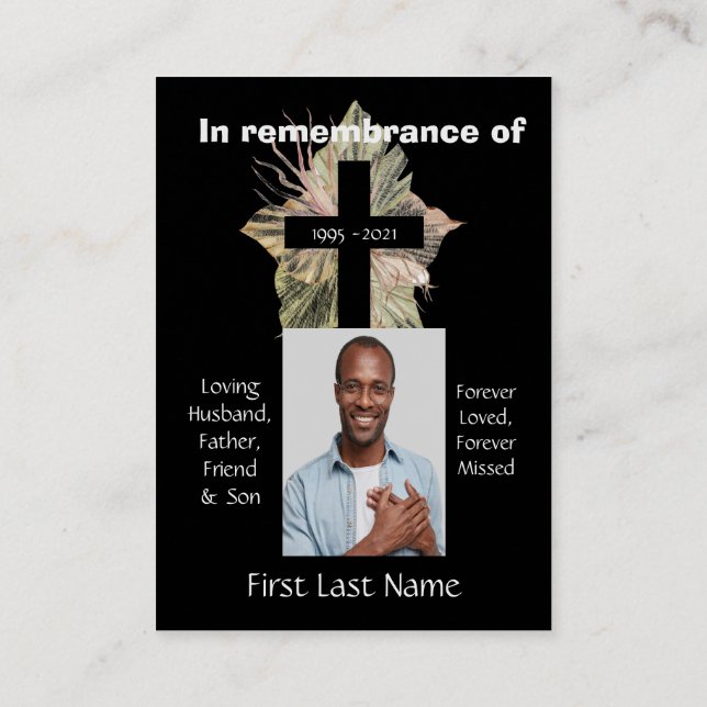 Memorial Photo Prayer Christian Cross Business Card (Back)