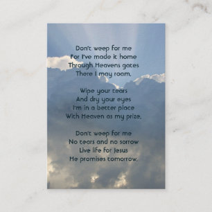 Memorial Photo Prayer Christian Heavenly Sky Business Card