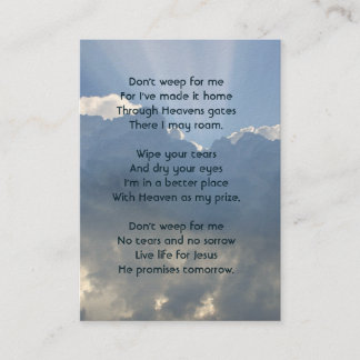 Memorial Photo Prayer Christian Heavenly Sky Business Card