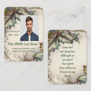 Memorial Photo Prayer Classic Christmas Holly Business Card