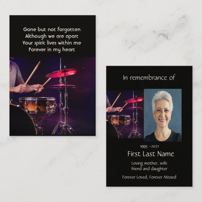 Memorial Photo Prayer Drummer Drums Band  Business Card (Front/Back)