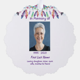 Memorial Photo Prayer Feathers Boho Tribal Native Tree Decoration Card