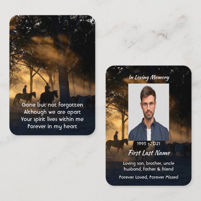 Memorial Photo Prayer Forest Trail Walk Horses Business Card (Front/Back)