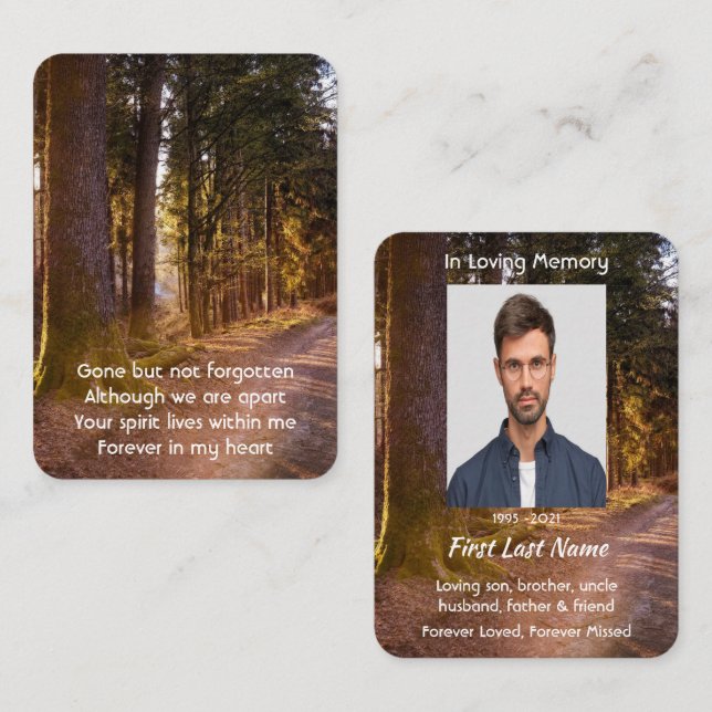 Memorial Photo Prayer Forest Trail Walk Park Business Card (Front/Back)