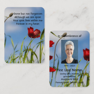 Memorial Photo Prayer Garden Flower Red Anemone  Business Card