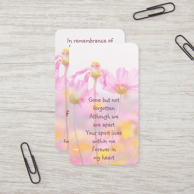 Memorial Photo Prayer Garden Flowers Business Card (Front/Back In Situ)