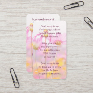 Memorial Photo Prayer Garden Flowers Christian Business Card