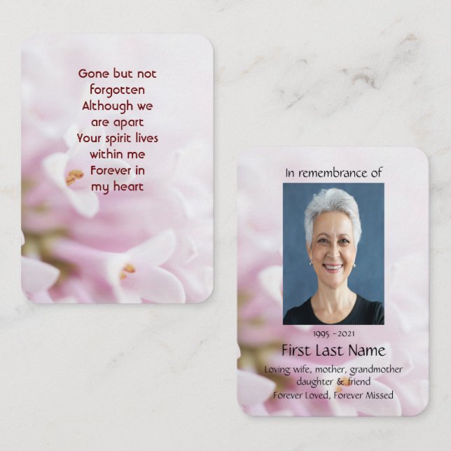 Memorial Photo Prayer Garden Flowers Floral Business Card (Front/Back)