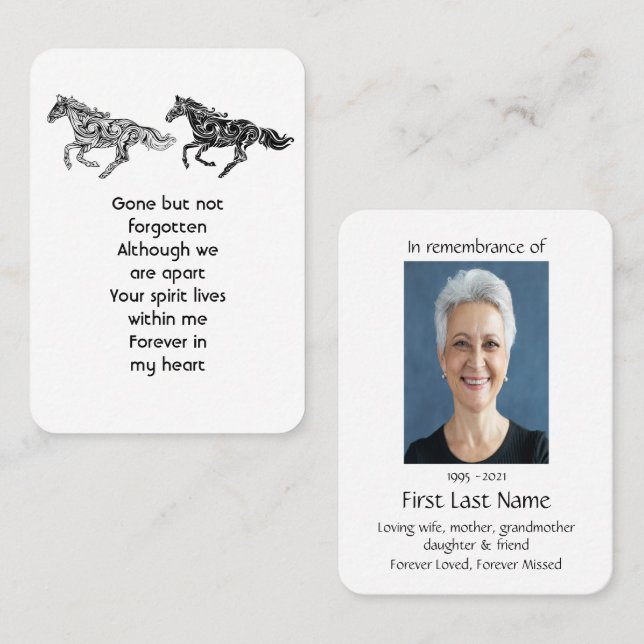 Memorial Photo Prayer Graphic Art Horses Business Card (Front/Back)