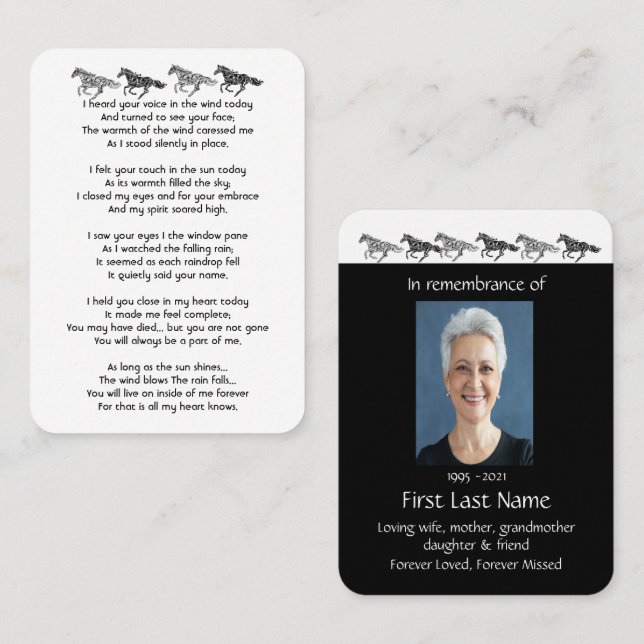 Memorial Photo Prayer Graphic Art Horses Keepsake Business Card (Front/Back)