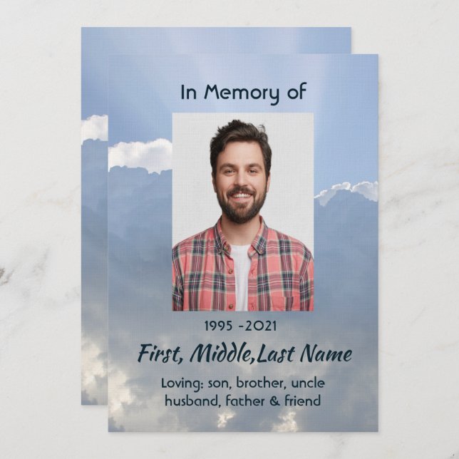 Memorial Photo Prayer Heavenly Sky Invitation (Front/Back)