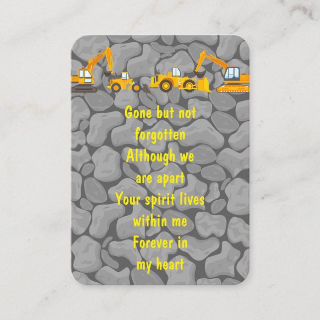 Memorial Photo Prayer Heavy Equipment Construction Business Card (Front)