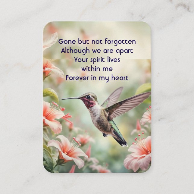 Memorial Photo Prayer Keepsake Hummingbird Business Card (Front)