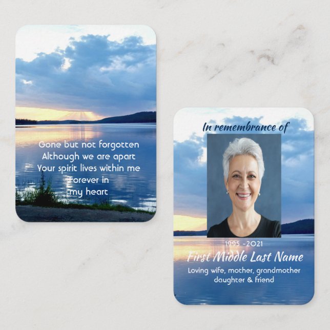 Memorial Photo Prayer Lake Sunrise Nature Business Card (Front/Back)