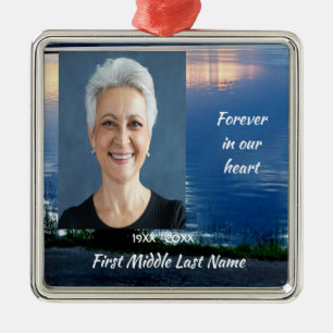 Memorial Photo Prayer Lake Sunrise Nature Metal Ornament