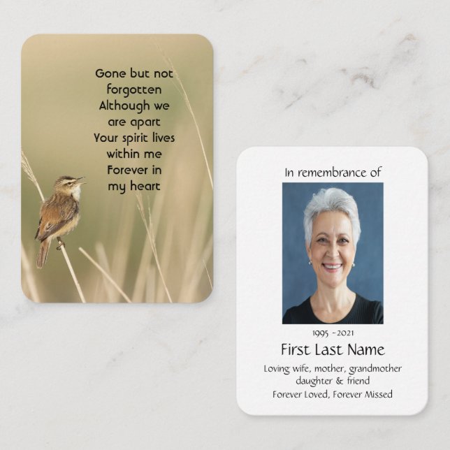 Memorial Photo Prayer Little Bird Garden Nature  Business Card (Front/Back)