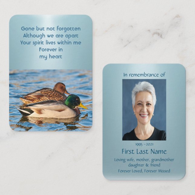 Memorial Photo Prayer Mallard Ducks Bird Business Card (Front/Back)