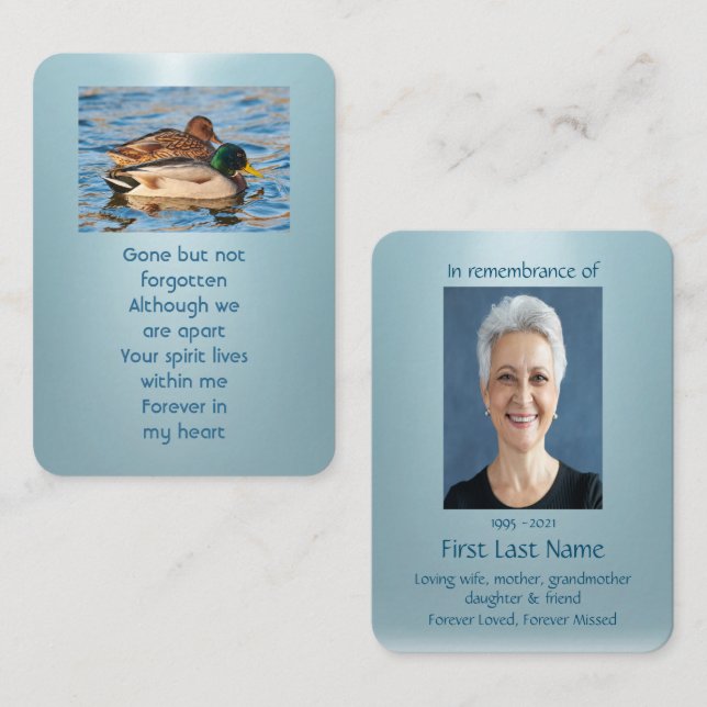Memorial Photo Prayer Mallard Ducks Bird Business Card (Front/Back)