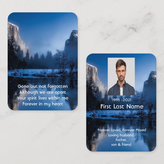 Memorial Photo Prayer Mountain Lake Winter Snow Business Card (Front/Back)