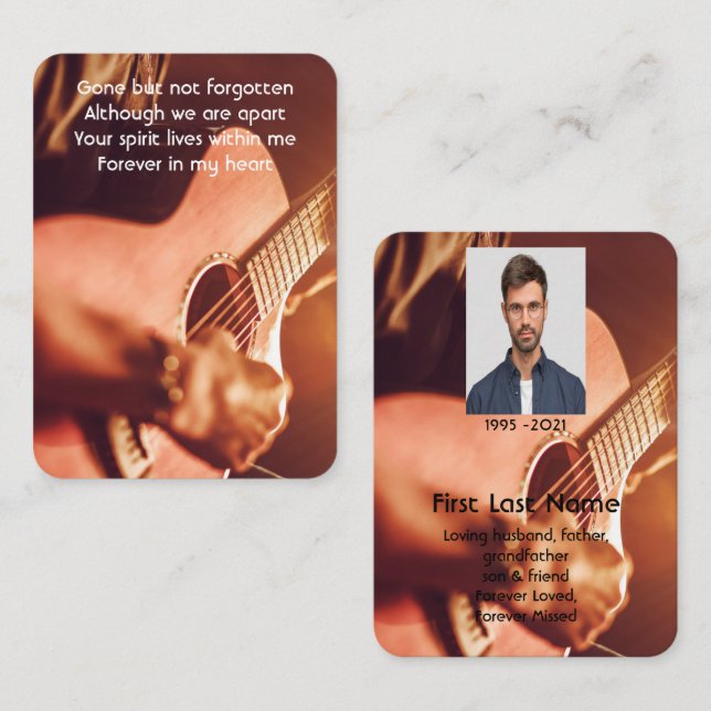 Memorial Photo Prayer Musician Piano Guitar Busine Business Card (Front/Back)