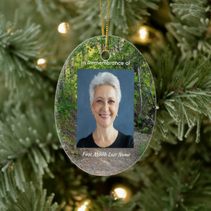 Memorial Photo Prayer Path Trail Forest Trees Ceramic Ornament