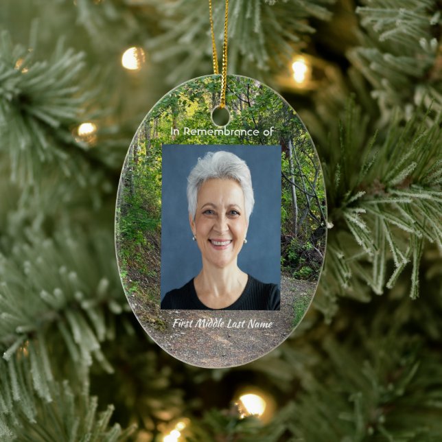 Memorial Photo Prayer Path Trail Forest Trees  Ceramic Ornament (Tree)