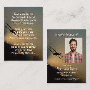 Memorial Photo Prayer Pilot Aeroplane Flying Business Card