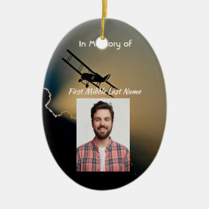 Memorial Photo Prayer Pilot Aeroplane Flying Ceramic Ornament
