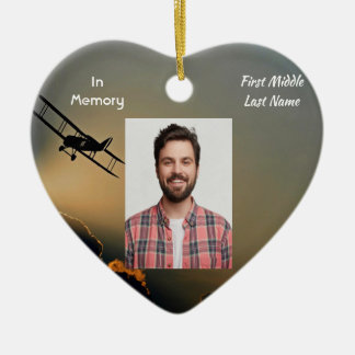 Memorial Photo Prayer Pilot Aeroplane Flying Ceramic Ornament