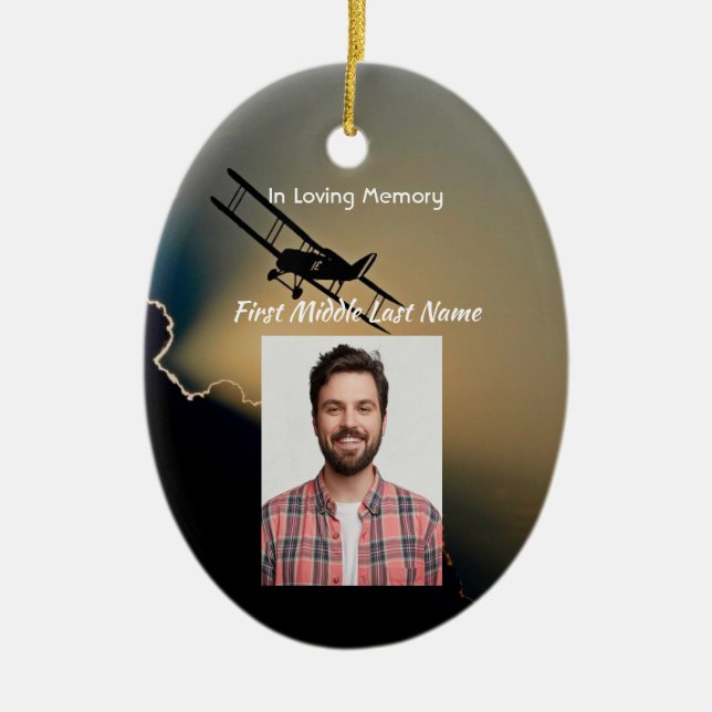Memorial Photo Prayer Pilot Aeroplane Flying  Ceramic Ornament (Front)