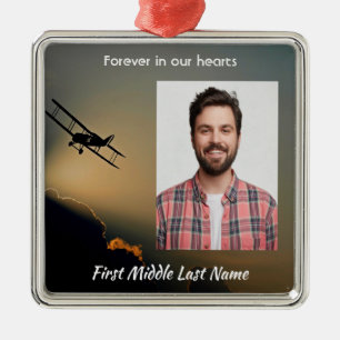 Memorial Photo Prayer Pilot Aeroplane Flying Metal Ornament