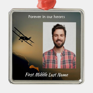 Memorial Photo Prayer Pilot Aeroplane Flying Metal Ornament