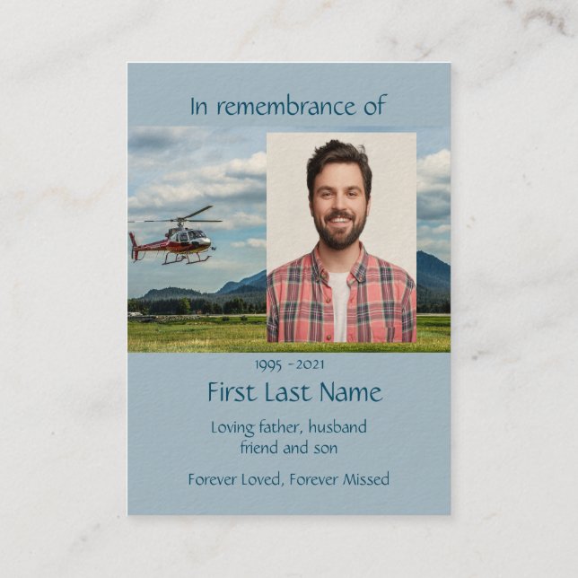 Memorial Photo Prayer Pilot Helicopter Flying Business Card (Back)