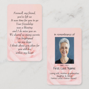 Memorial Photo Prayer Rose   Farewell My Friend Business Card