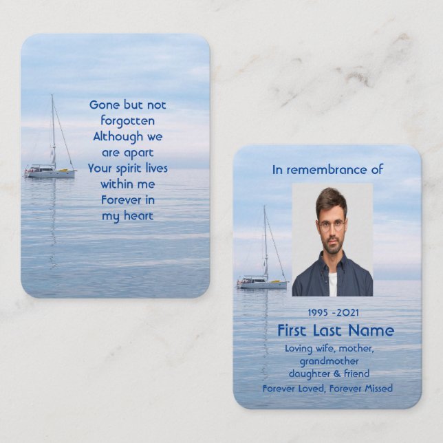 Memorial Photo Prayer Sailboat Calm Water Business Card (Front/Back)