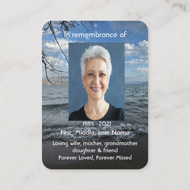 Memorial Photo Prayer Sea, Ocean, Lake Shore Business Card (Back)