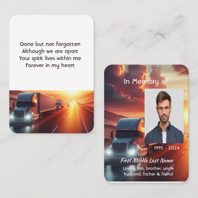 Memorial Photo Prayer Semi-Truck Tractor-trailer  Business Card (Front/Back)