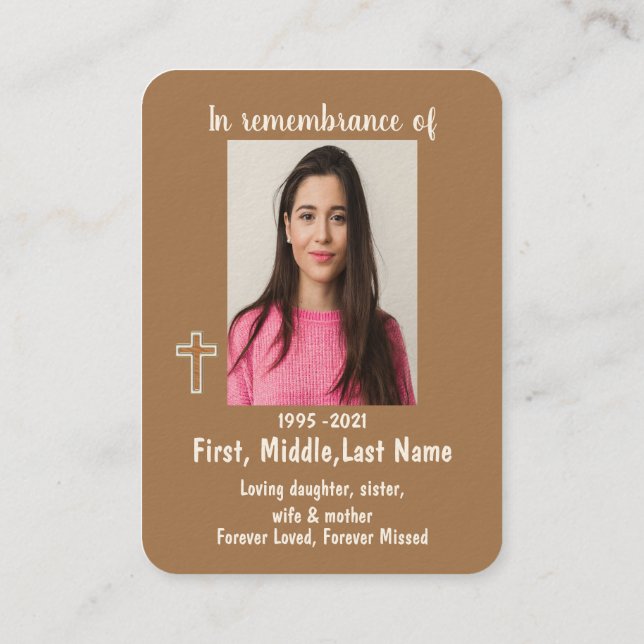 Memorial Photo Prayer Simple Christian Cross Business Card (Back)