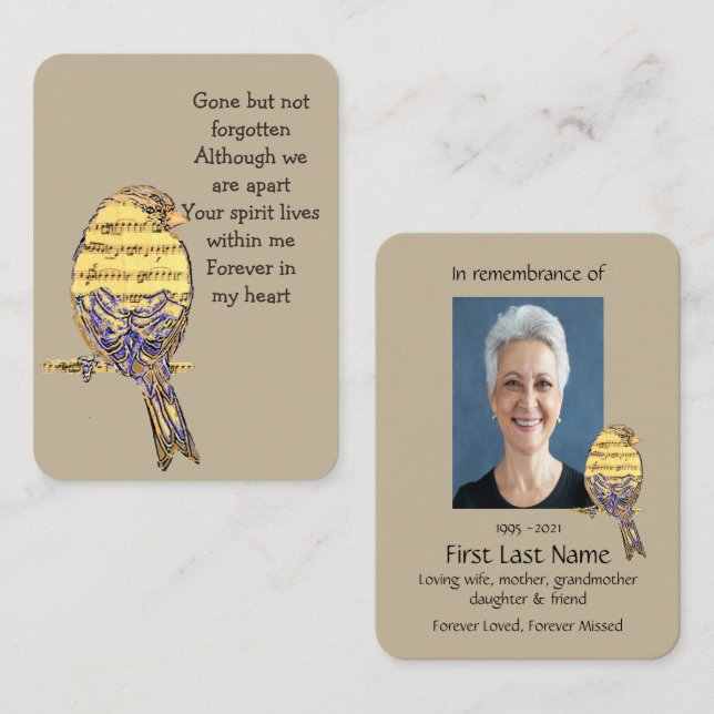 Memorial Photo Prayer Song Bird Music Singer Business Card (Front/Back)