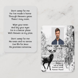 Memorial Photo Prayer Stag Deer Forest Winter Wild Business Card