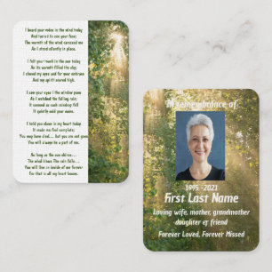 Memorial Photo Prayer Sunshine Forest Business Card