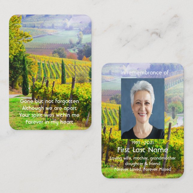 Memorial Photo Prayer Vineyard Winery Wine Business Card (Front/Back)