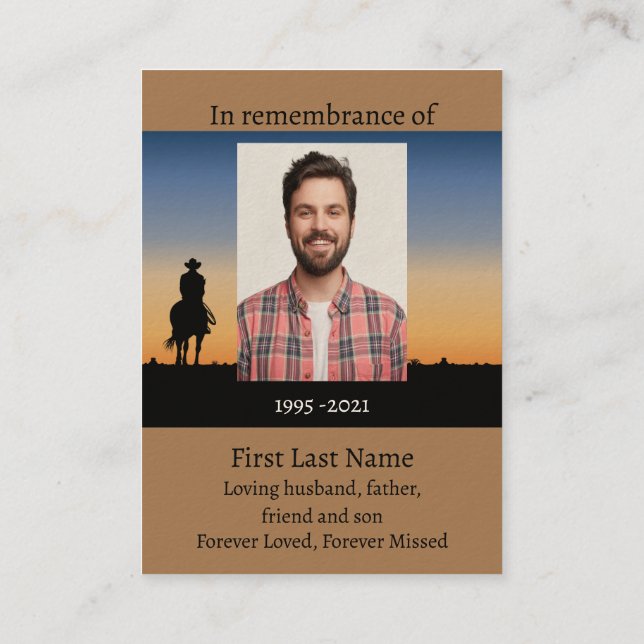 Memorial Photo Prayer Western Horse Back Riding  B Business Card (Back)