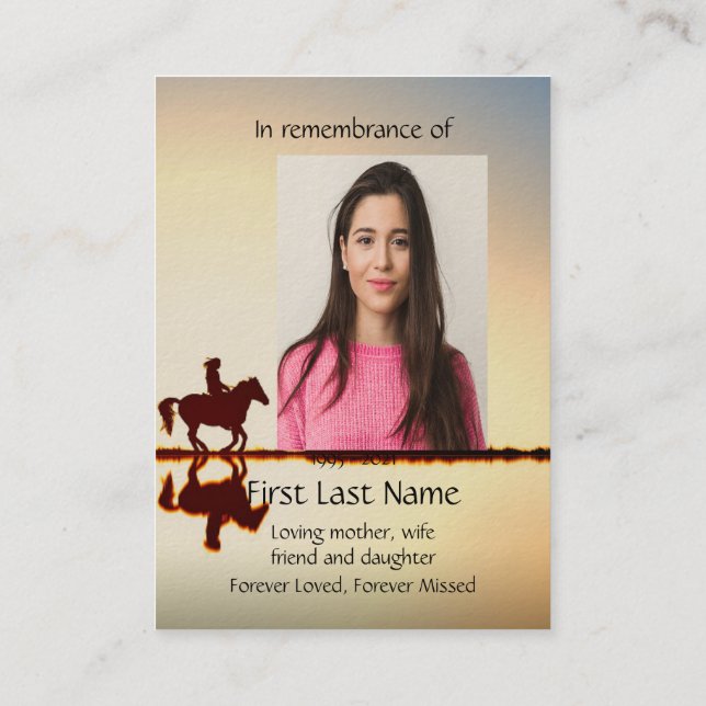 Memorial Photo Prayer Western Horse Back Riding  Business Card (Back)