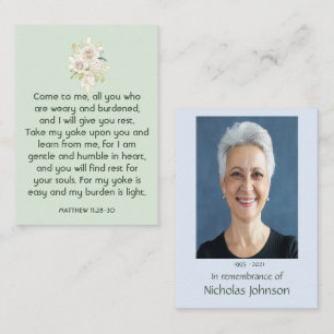 Memorial Photo Prayer White Roses Garden Bouquet  Business Card