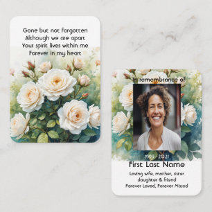 Memorial Photo Prayer White Roses Garden Flowers Business Card