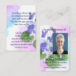 Memorial Photo Prayer Wild Violet Pocket Custom Business Card