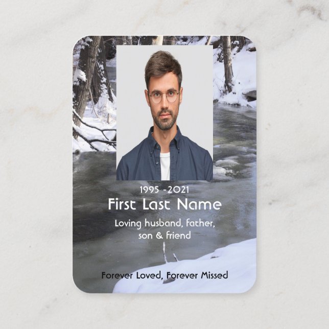 Memorial Photo Prayer Winter Snow Creek Frost Business Card (Back)